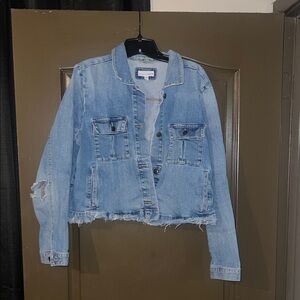 Denim Jacket with Distressed Hem